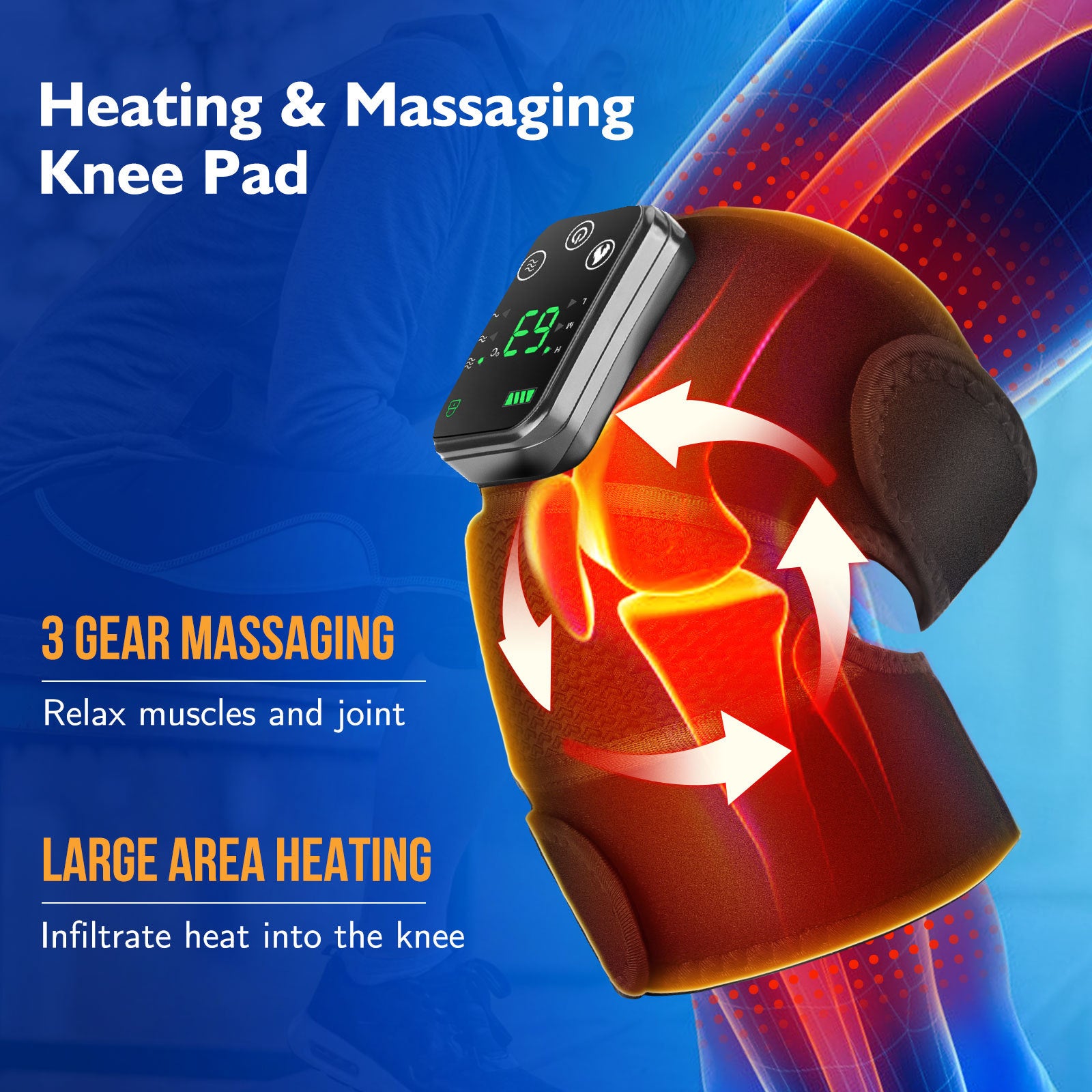 Knee Pad Controlled Vibration Warmth And Hot Compress Massager